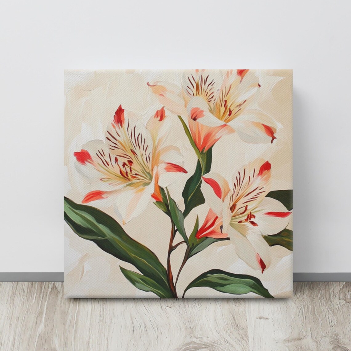 White Red Alstroemeria Striped Blooms Botanical Floral Art Poster