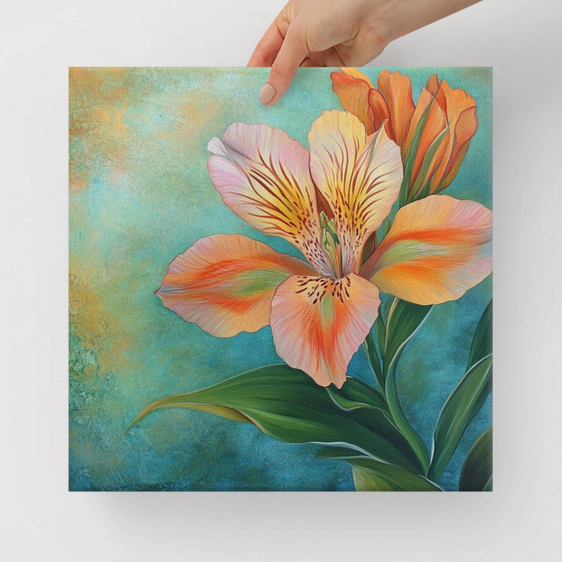 Orange Alstroemeria Peruvian Lily Bloom Turquoise Print Poster