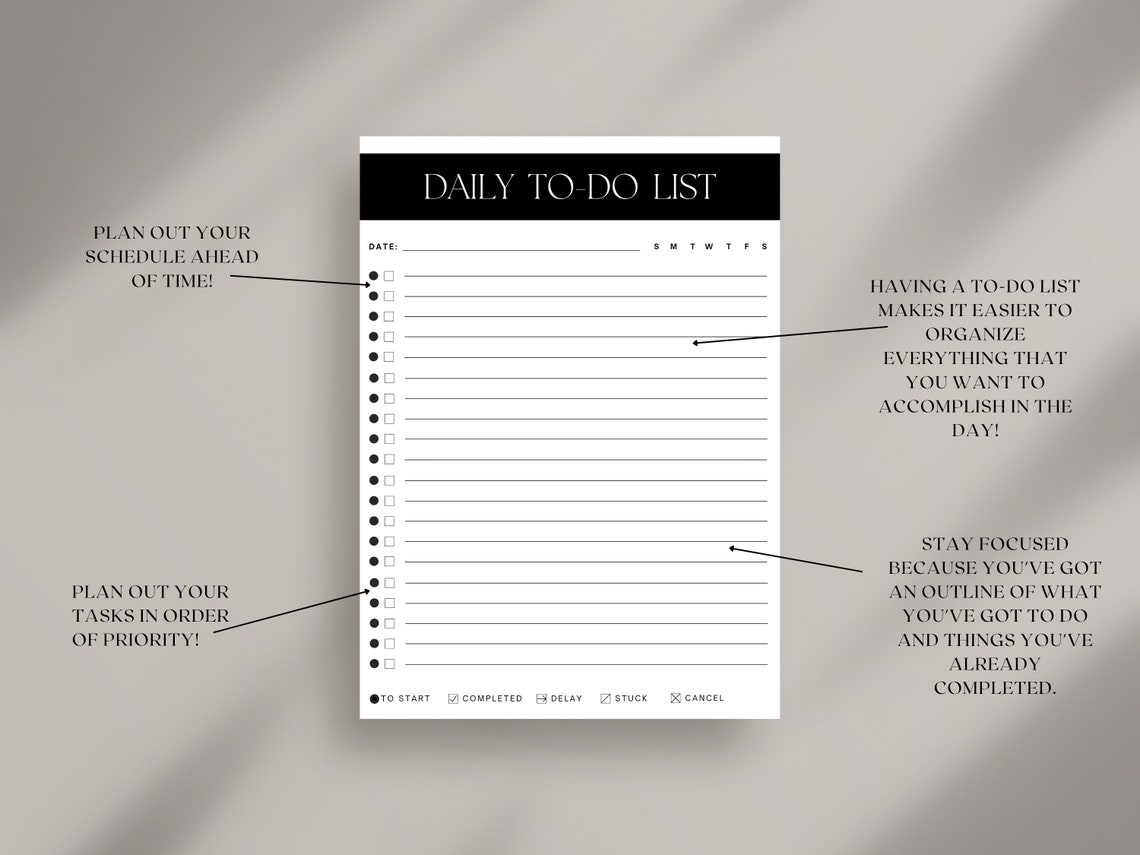 Daily To Do List Minimalist Checklist Organizer Task Sheet Print - Image 2