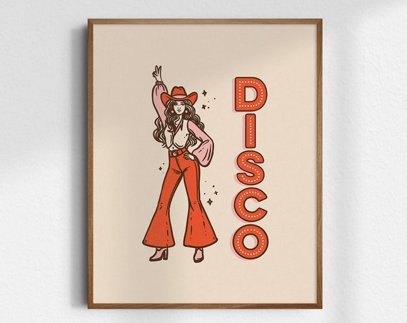 Disco Cowgirl Gicle Fine Art Print Western Vintage Retro Wall Unframed