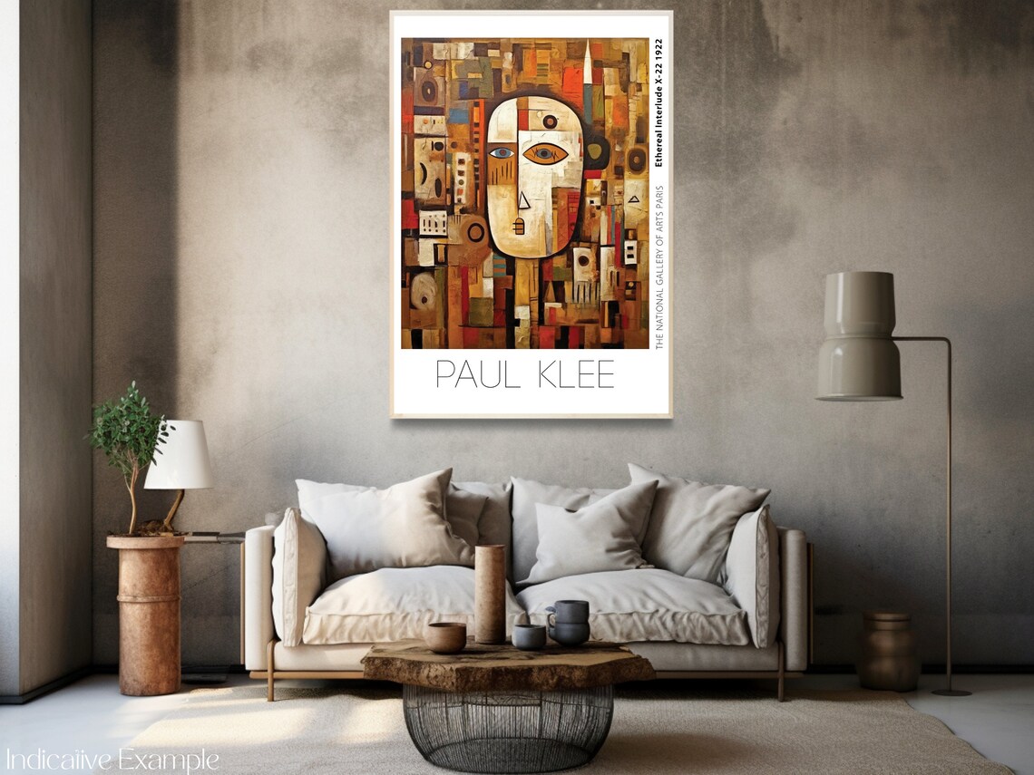 Paul Klee Inspired Cubist Warm Face Ochre Mosaic Abstract Poster - Image 3