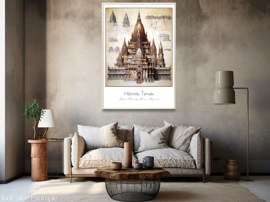 Htilominlo Temple Bagan Myanmar Architectural Sketch Art Poster - Image 3