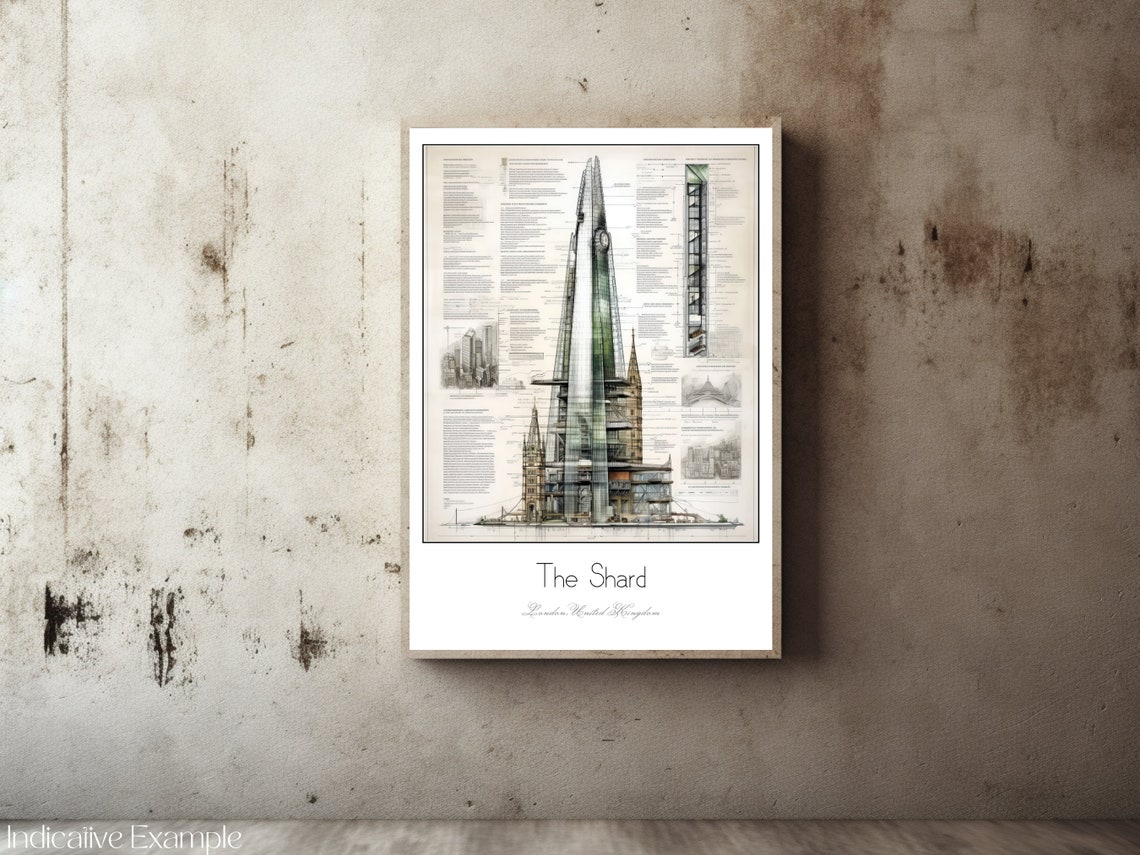 The Shard London Print The Shard London Poster Travel Print Poster The Shard London Renzo Piano Print Architecture Poster Vintage Art - Image 2