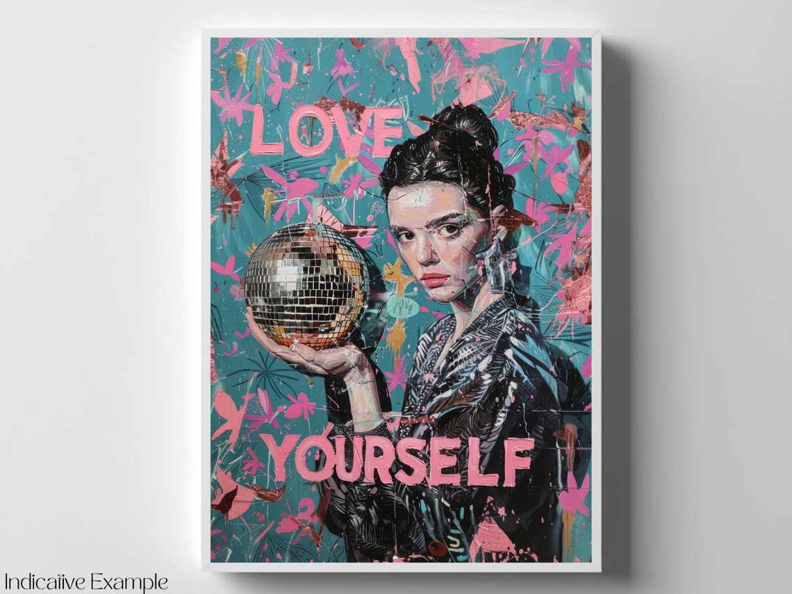 Love Yourself Disco Ball Pink Teal Graffiti Self Love Art Poster - Image 4
