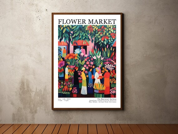 Flower Market Bustling Crowd Red Canopy Flower Stall Art Poster