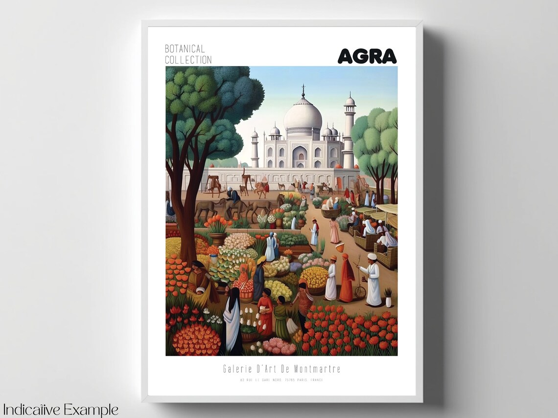 Agra Botanical Collection Taj Mahal Flower Market Scene Poster - Image 4