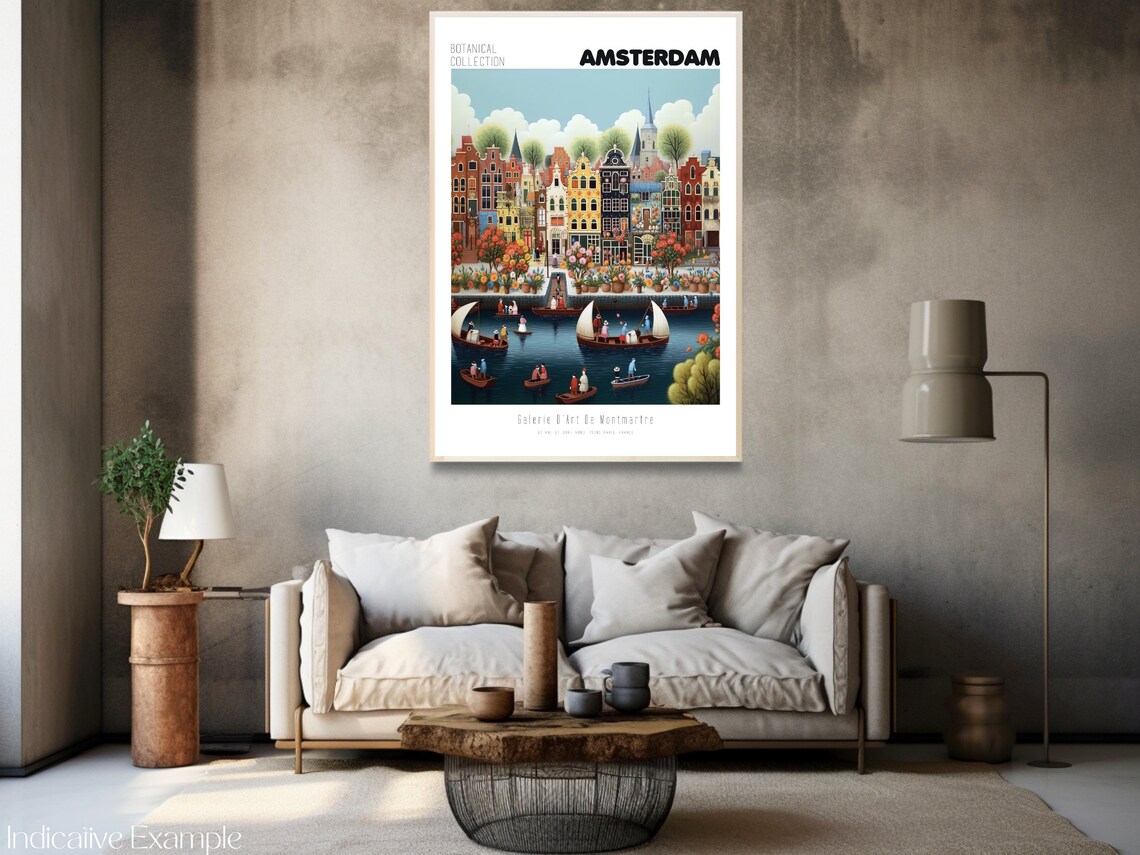 Amsterdam Canal Houses Boats Flower Market Botanical Travel Poster - Image 3