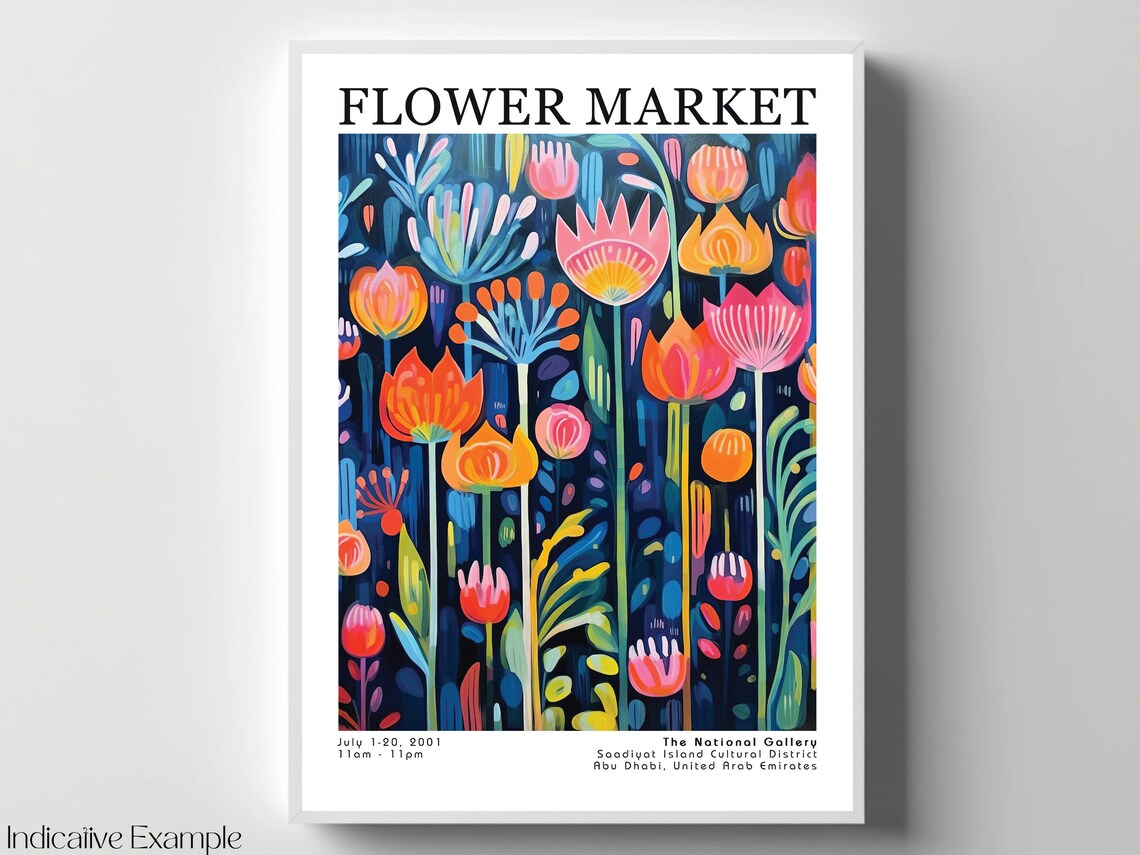 Flower Market Tall Tulip Meadow Dark Blue Floral Scene Poster - Image 4
