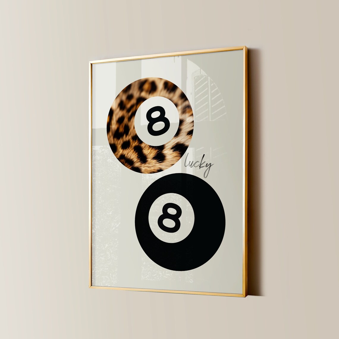8 Ball Leopard Print Retro Lucky Girl Art Print