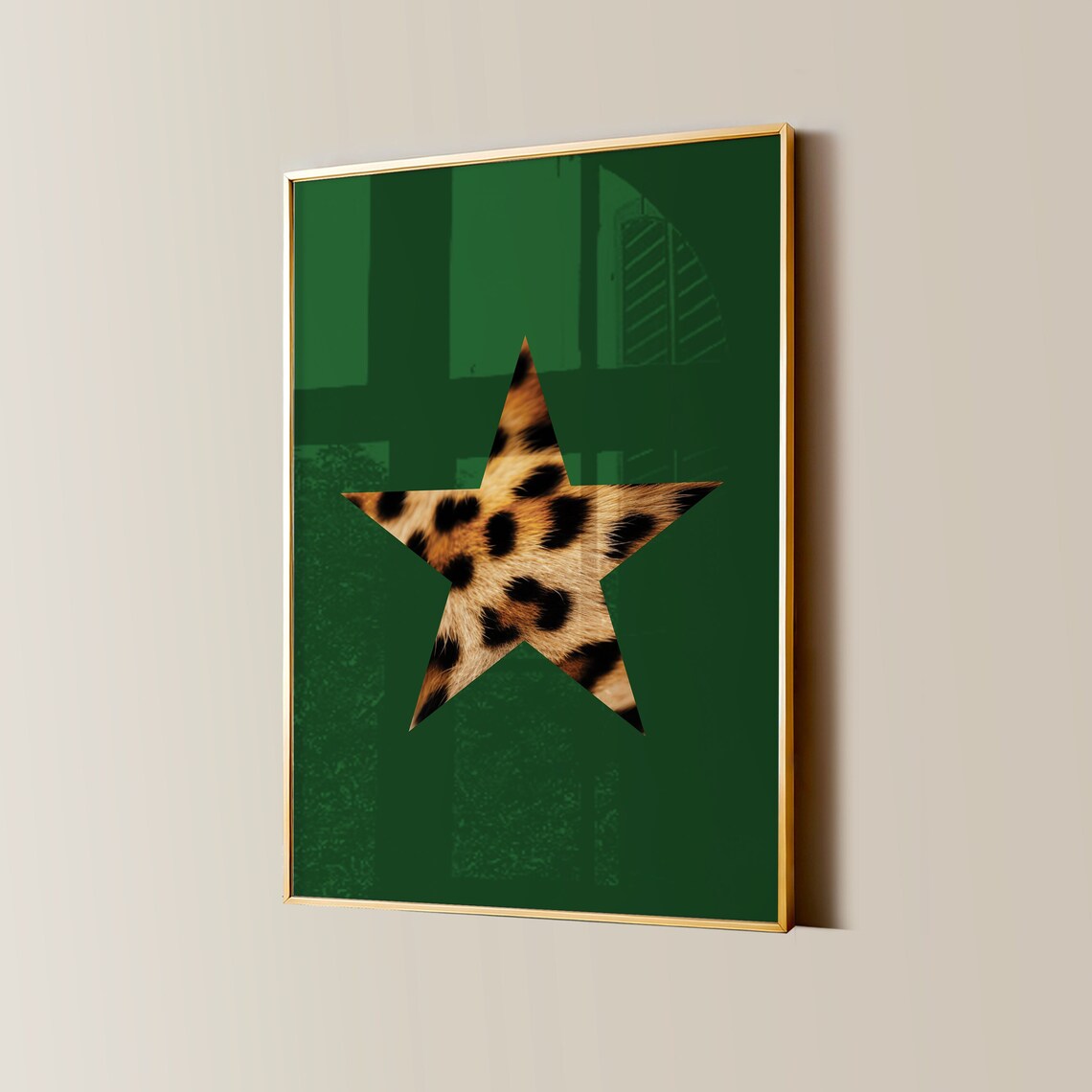 Leopard Pattern Star Dark Green Wild Retro Star Girl Wall Art