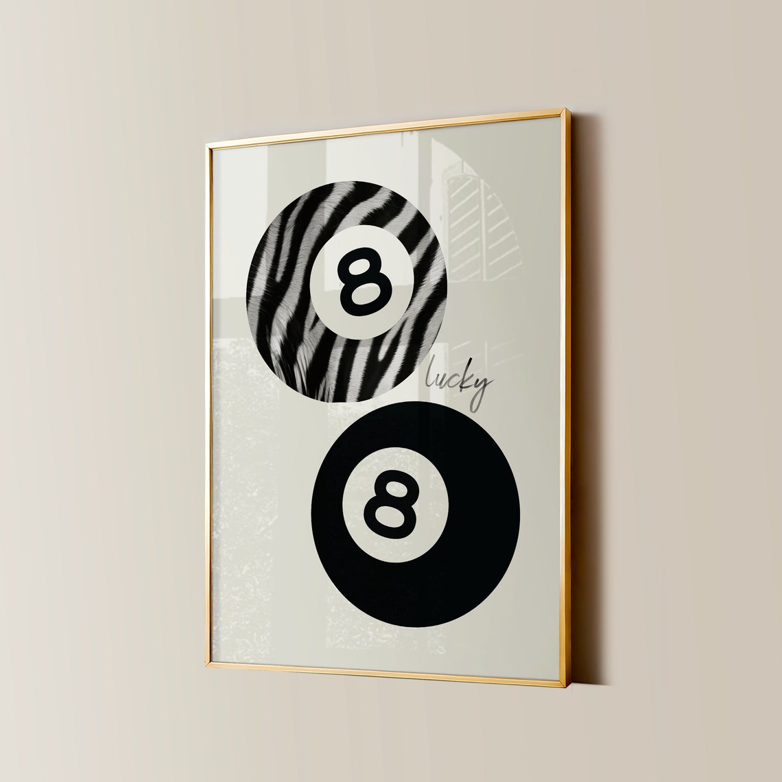 Lucky 8 Ball Zebra Stripe Retro Duo Graphic Aesthetic Poster