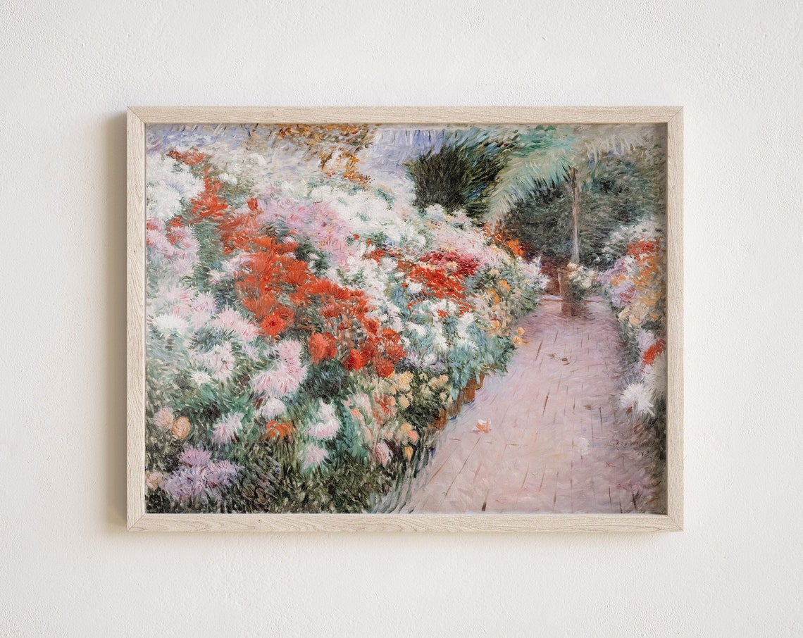 Impressionist Flower Garden Path Blooming Chrysanthemums Poster