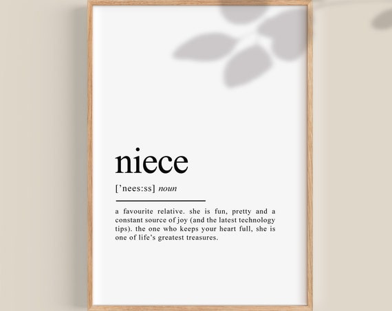 Niece Definition Dictionary Art Print, Gift For Her