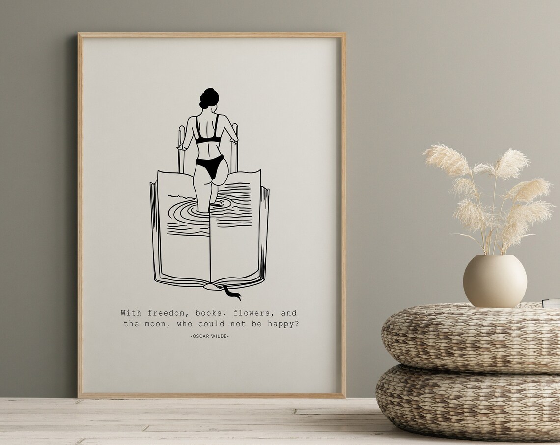 Book Lover Oscar Wilde Quote Reading Woman Bookish Line Art Poster - Image 2