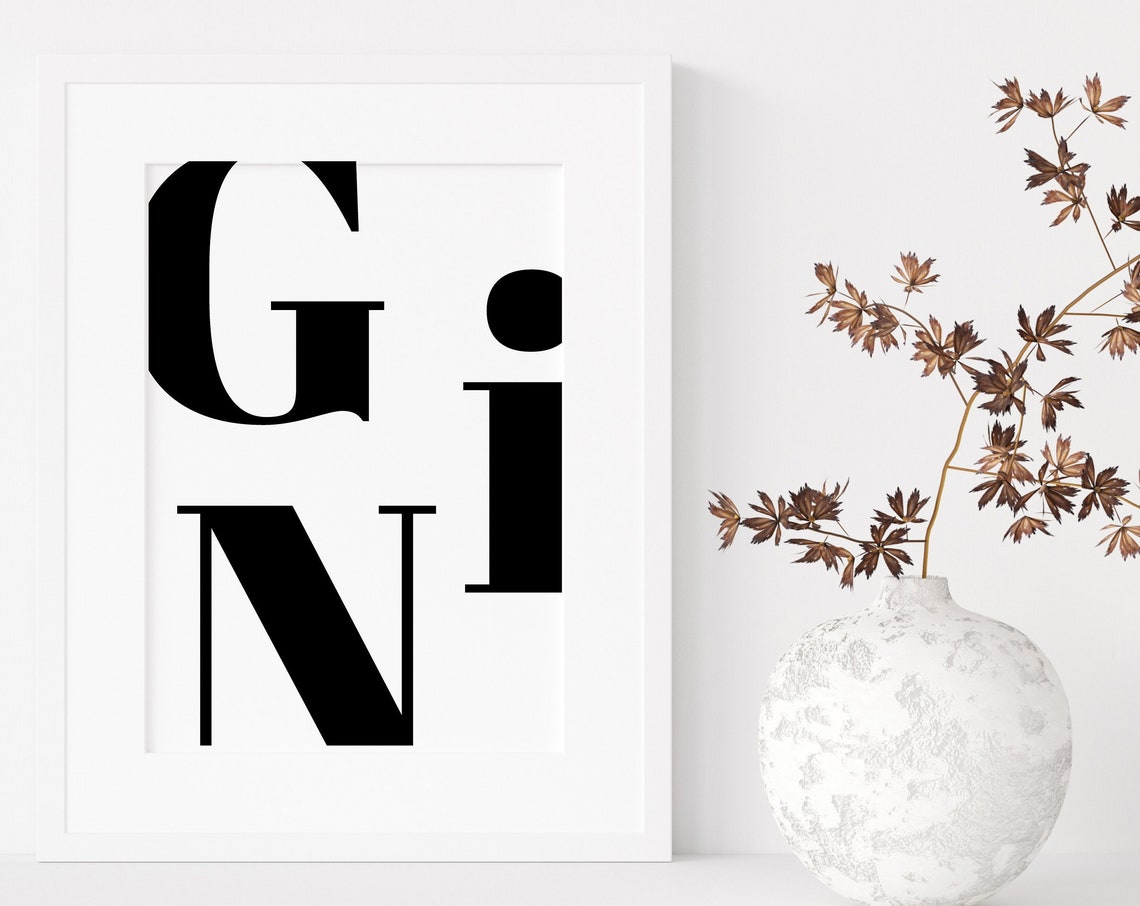 Gin Cocktail Bar Bold Typography Black and White Decor Print - Image 2