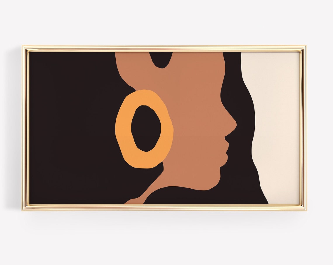 Modern Abstract Woman Profile Gold Hoop Earring Feminine Art Print