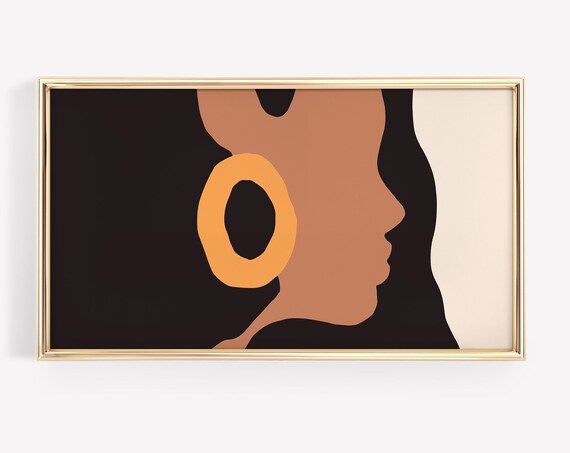Modern Abstract Woman Profile Gold Hoop Earring Feminine Art Print