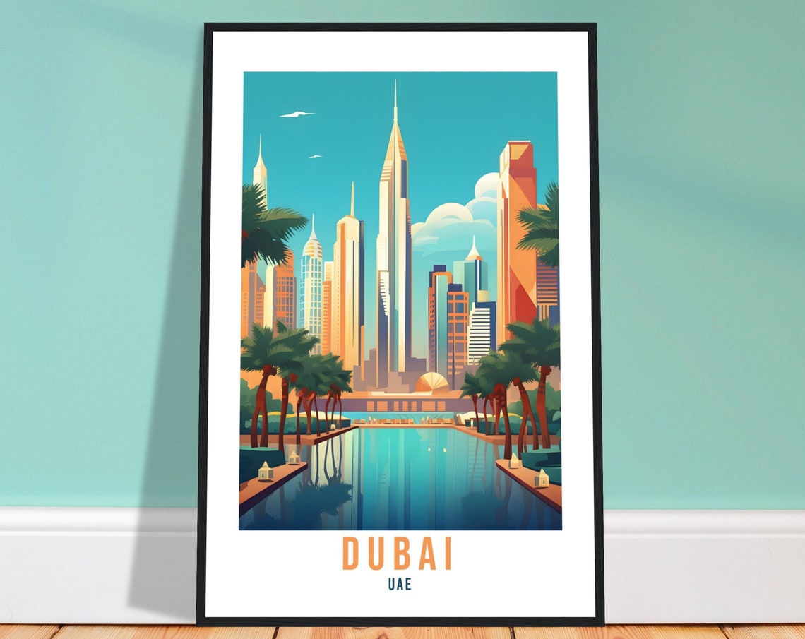 Dubai UAE Modern Skyscrapers Skyline Water Reflection Poster