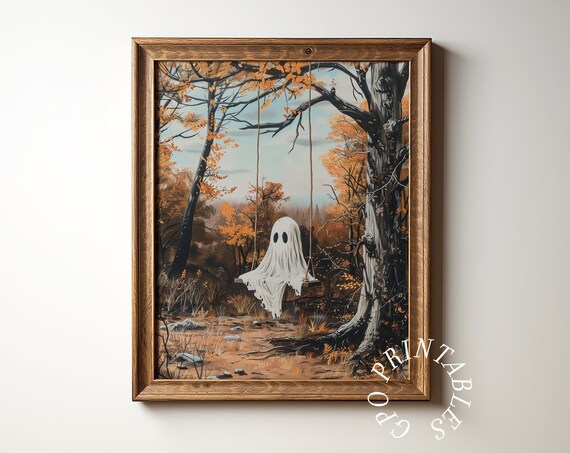 Halloween Ghost On A Swing, Vintage Poster