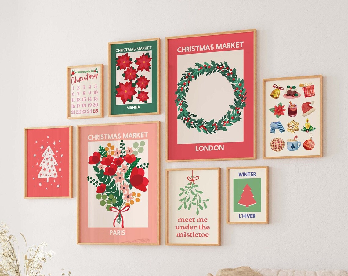 Ten Piece Christmas Gallery Wall Set Vintage Market City Poster