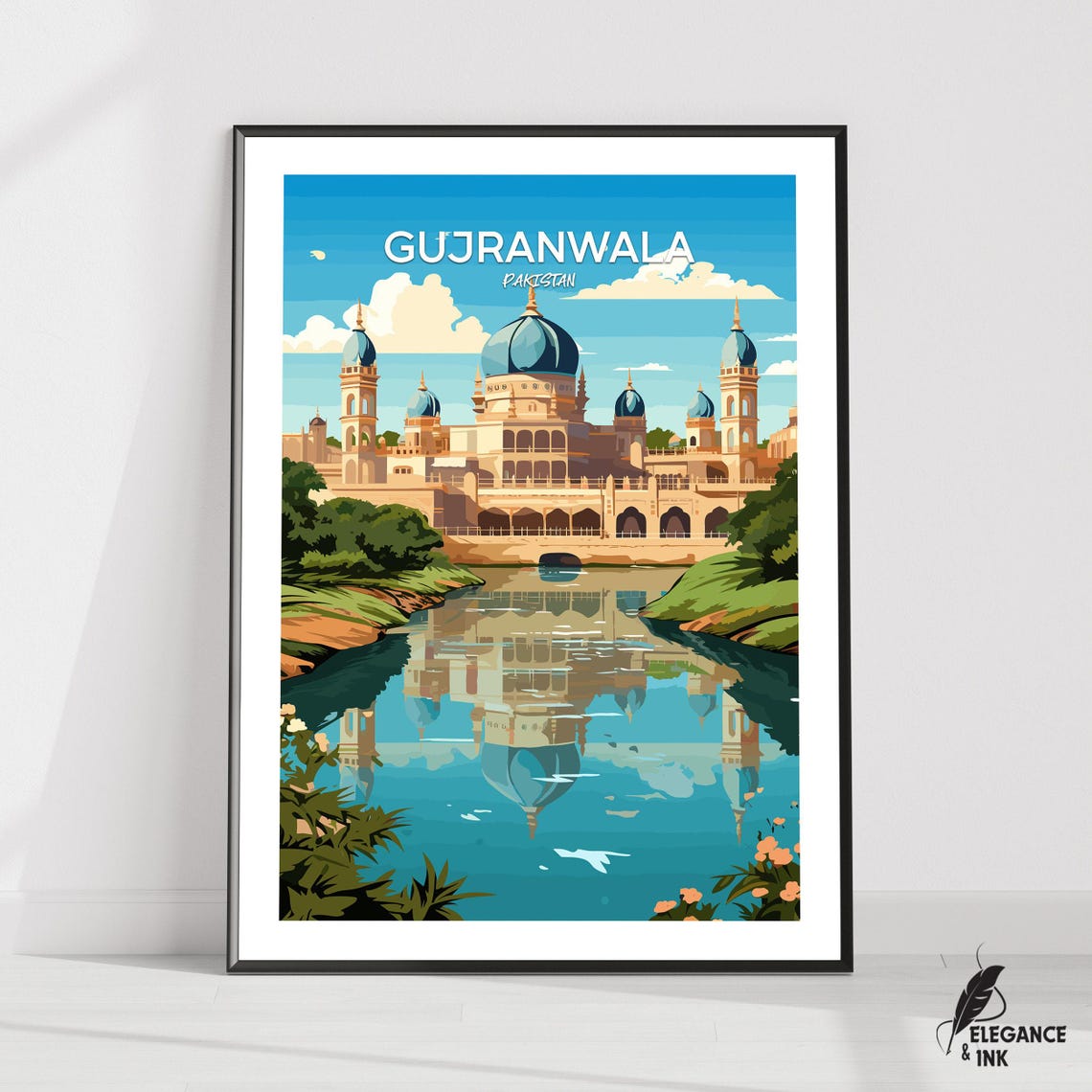 Gujranwala Pakistan Blue Domed Palace Reflection Travel Poster