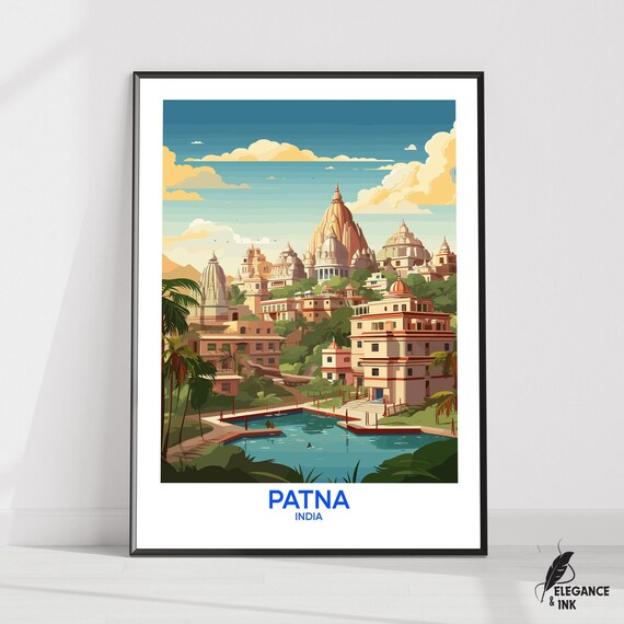 Patna Wall Hanging Posterpatna Flat Vector Illustration Canvasbihar Handmade Wooden Frame And Unframed Colorful Vintage Gift