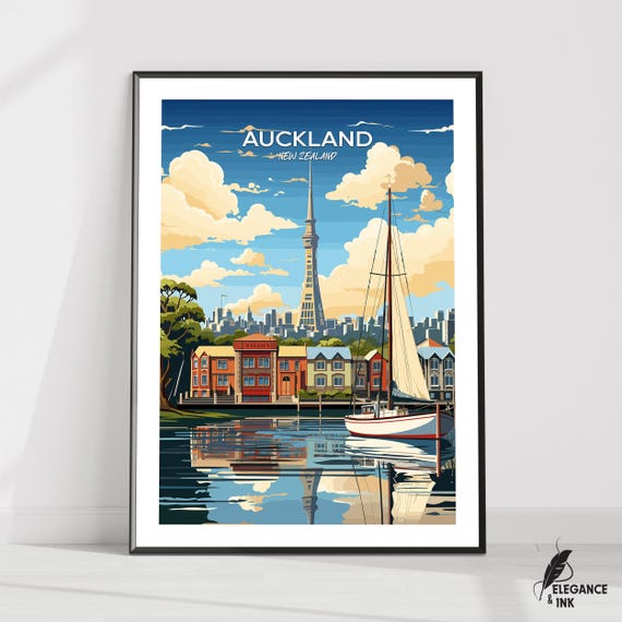 Auckland Printauckland Travel Posterauckland Artworkauckland Canvasauckland Wall Decorauckland Home Decorvintage Paintinggift Idea