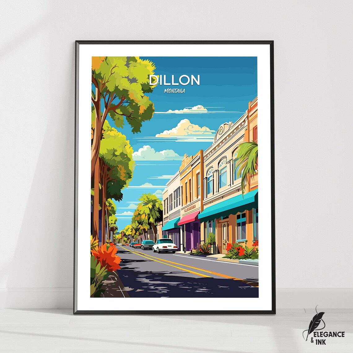 Dillon Montana Vintage Main Street Illustration Travel Poster
