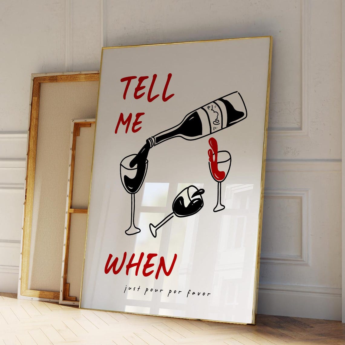 Tell Me When Wine Bottle Illustration Funny Bar Cart Quote Poster