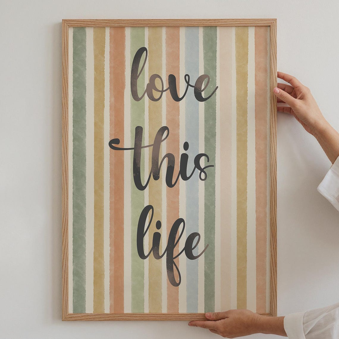Cheerful Love This Life Pastel Striped Hand Lettered Quote Art Print