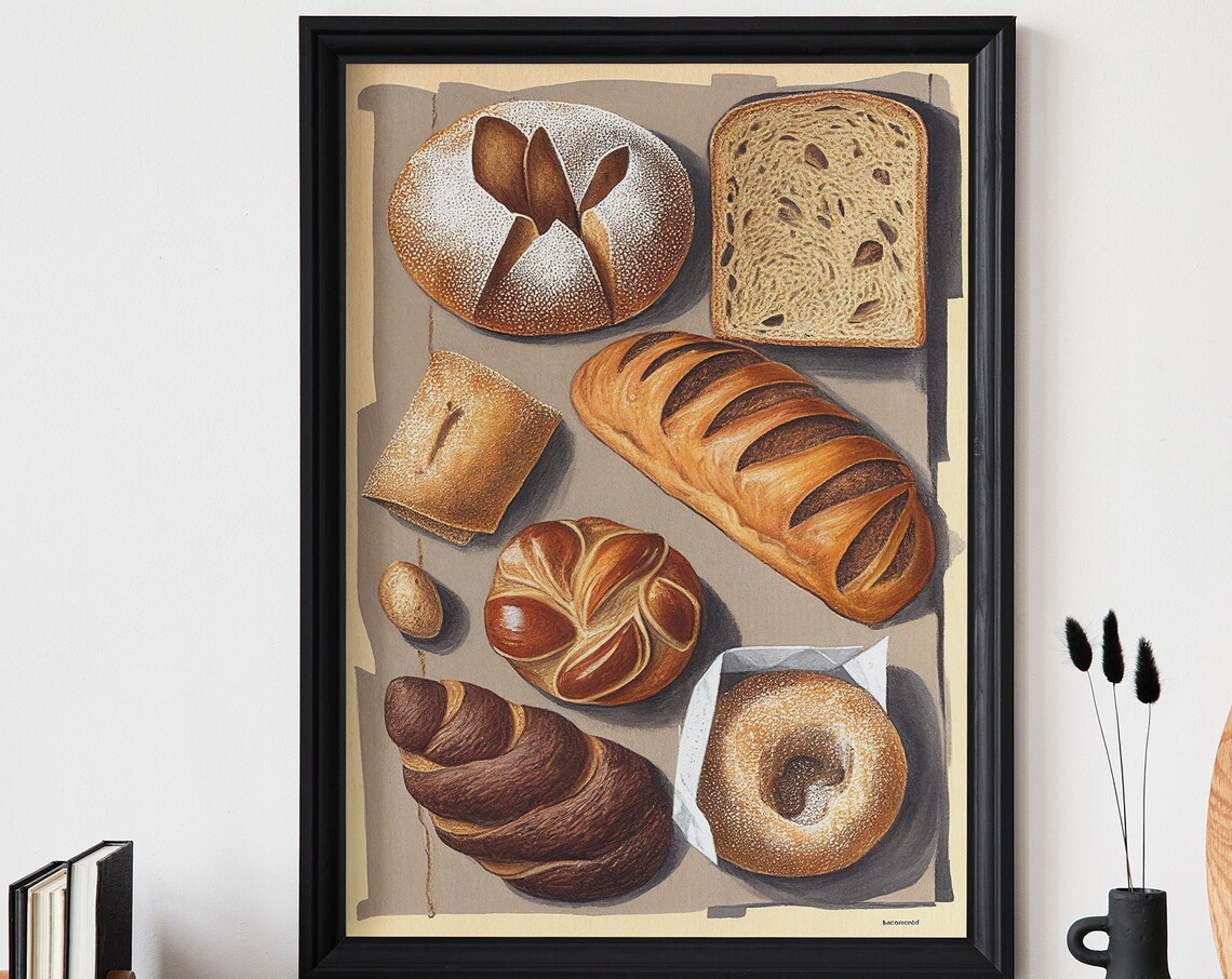 Vintage Artisan Bread Loaves Illustration French Bakery Poster