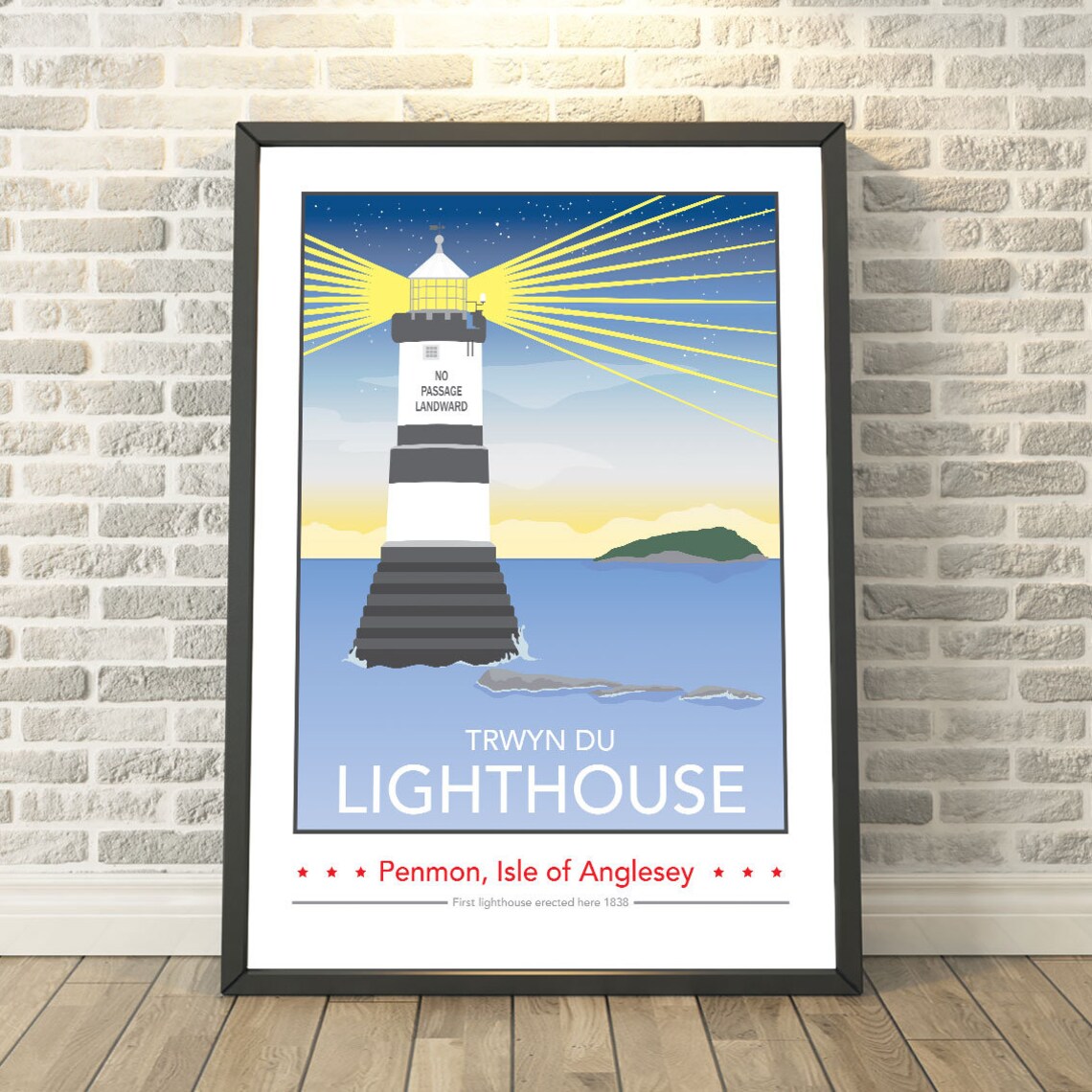 Trwyn Du Lighthouse Penmon Isle of Anglesey Vintage Travel Poster