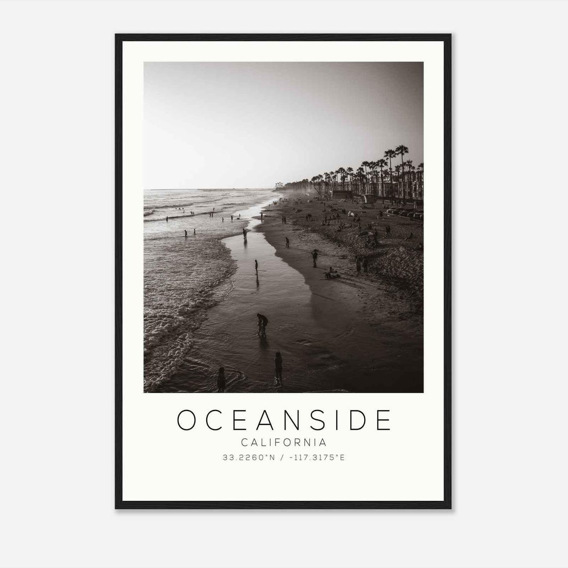 Oceanside California Beach Sunset Waves Minimalist Travel Poster