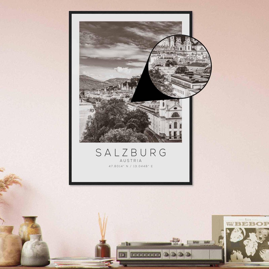 Salzburg Austria Old Town River View Black and White Travel Poster - Image 4