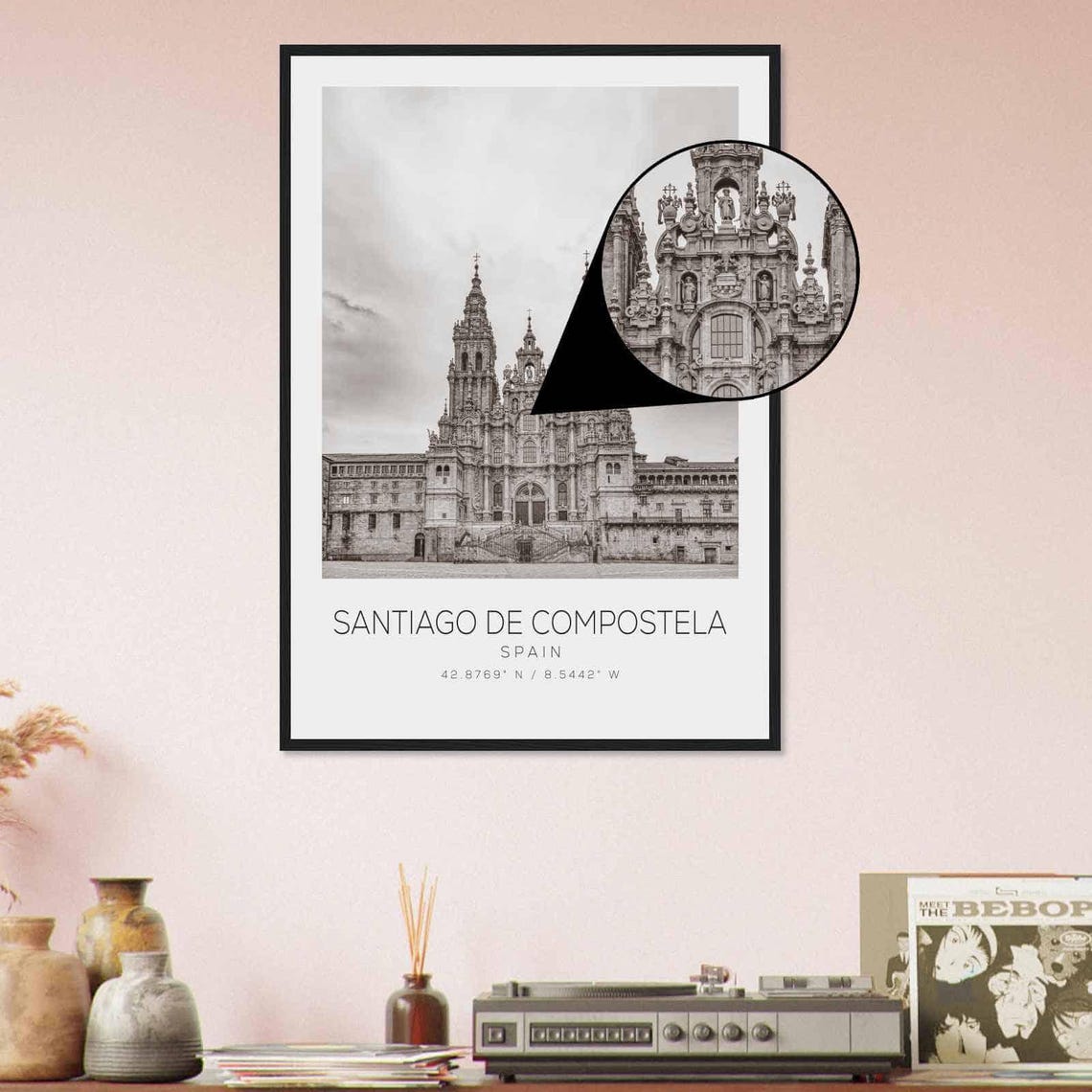 Santiago de Compostela Spain Cathedral Facade Black and White Poster - Image 4