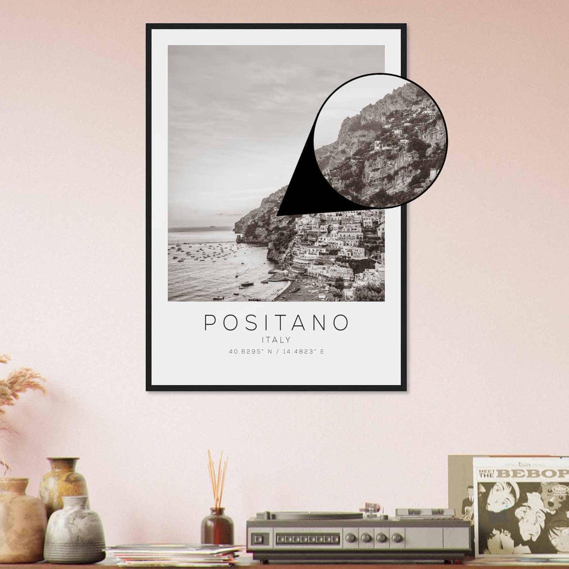 Positano Italy Amalfi Coast Cliffside Town Black and White Poster - Image 4
