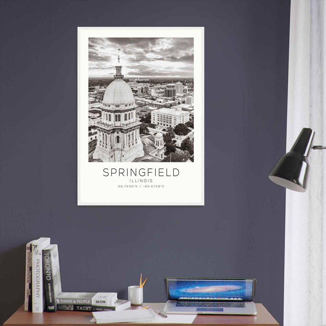 Springfield Illinois Capitol Dome Aerial Black White Photo Poster - Image 3