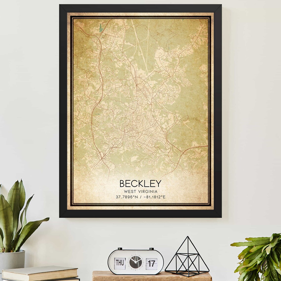 Vintage Beckley West Virginia Map Poster