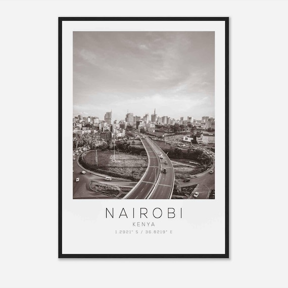Nairobi Kenya Travel Photo Poster Bw Nairobi Travel Print Minimalist Travel Poster Print