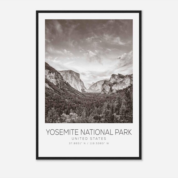 Yosemite National Park Tunnel View Black White Photo Poster USA