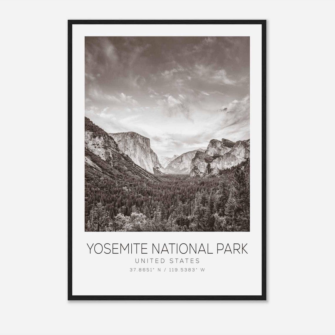 Yosemite National Park United States Travel Photo Poster Bw Yosemite National Park Travel Print Minimalist Travel Poster Print