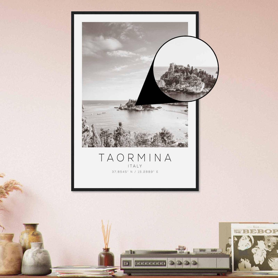 Taormina Italy Travel Photo Poster Bw Taormina Travel Print Minimalist Travel Poster Print - Image 4