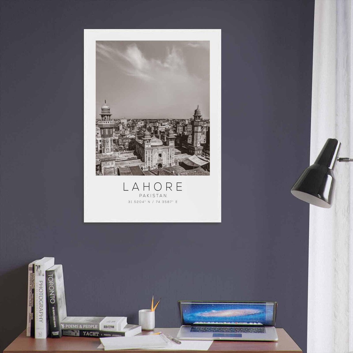Lahore Pakistan Black White Historic Mosque Old City Skyline Poster - Image 3