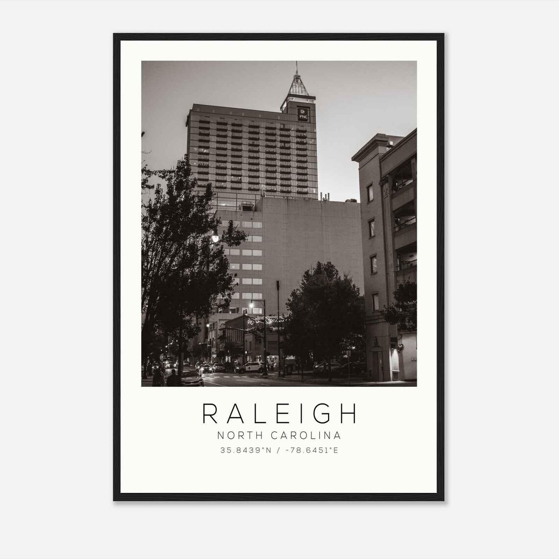 Raleigh North Carolina Downtown Tower Black and White Photo Poster