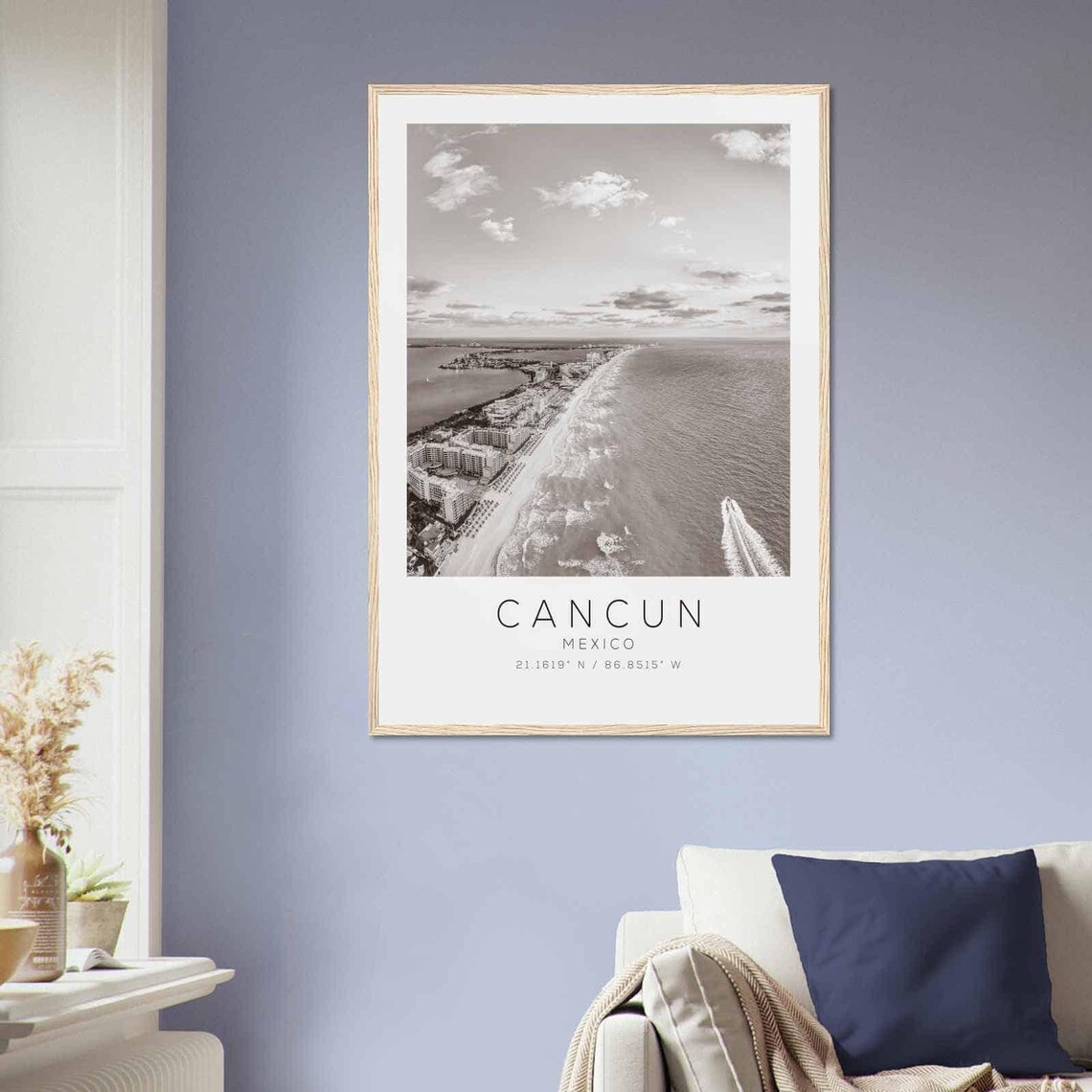 Cancun Mexico Hotel Zone Beach Aerial Black and White Travel Poster - Image 2