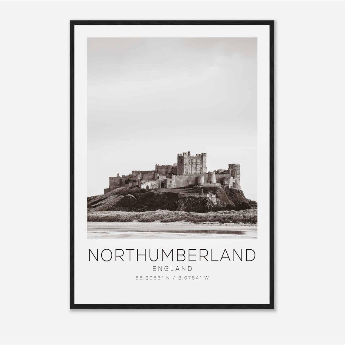 Northumberland England Travel Photo Poster Bw Northumberland Travel Print Minimalist Travel Poster Print
