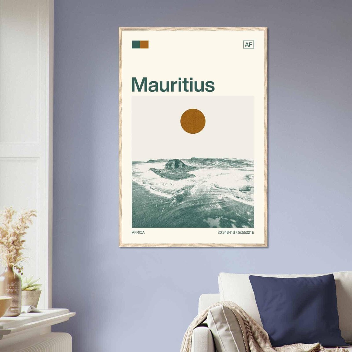 Mauritius Africa Modern Minimalist Island Aerial Ocean Art Poster - Image 2