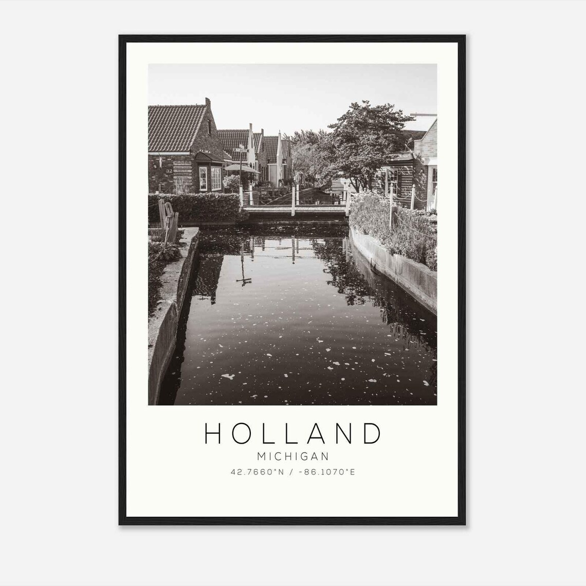 Holland Michigan Dutch Canal Houses Black White Photo Poster