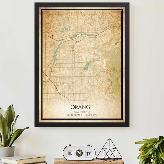 Orange California Vintage Street Map Coordinates City Poster