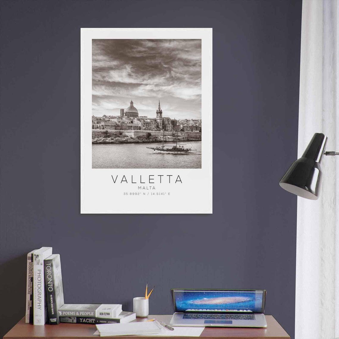 Valletta Malta Harbor Dome Basilica Sailboat Black White Poster - Image 3
